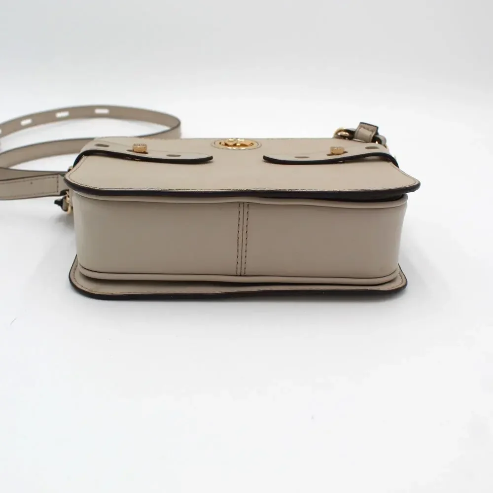 Michael Kors Carmen Crossbody Bag Beige Saffiano Leather Gold Chain Purse